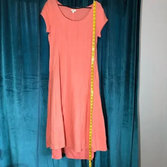 J Jill womens 8 peach orange short cap sleeve maxi linen dress minimalist travel - Picture 3 of 11